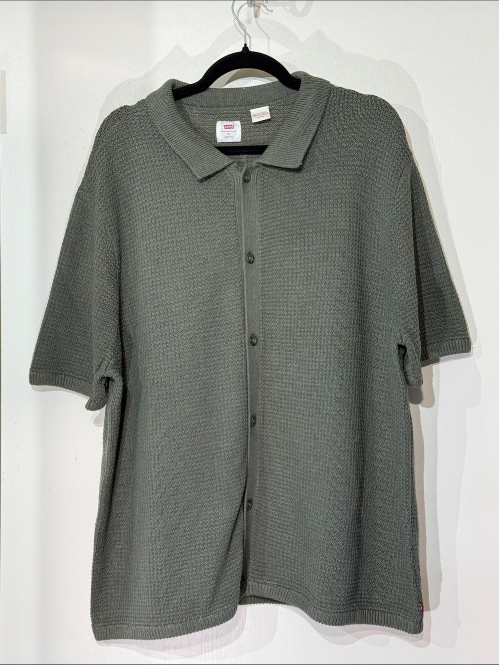 Levi's Men’s Olive Button-Front Short Sleeve Knit Shirt XL